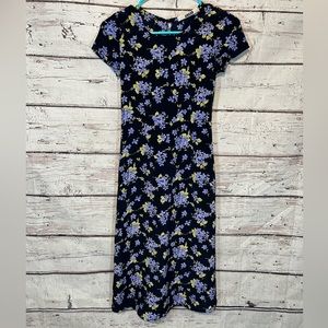HANA Dress Short Sleeve w Laced Back Black Floral Print-XS